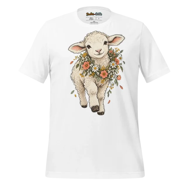 Floral Lamb Wreath T Shirt with Serenity Art