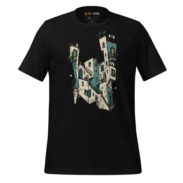Building Facade T Shirt with Asymmetrical Cityscape Doodle alternate view