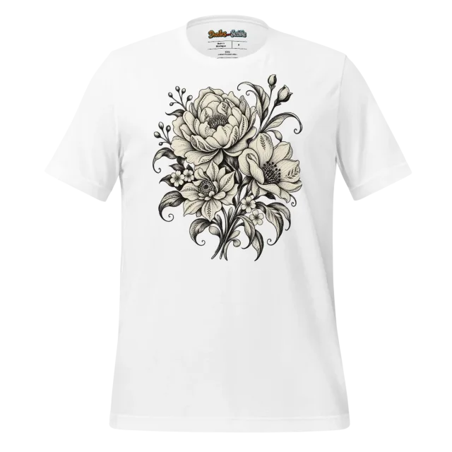 Monochrome Floral T Shirt with Elegant Bloom Artwork