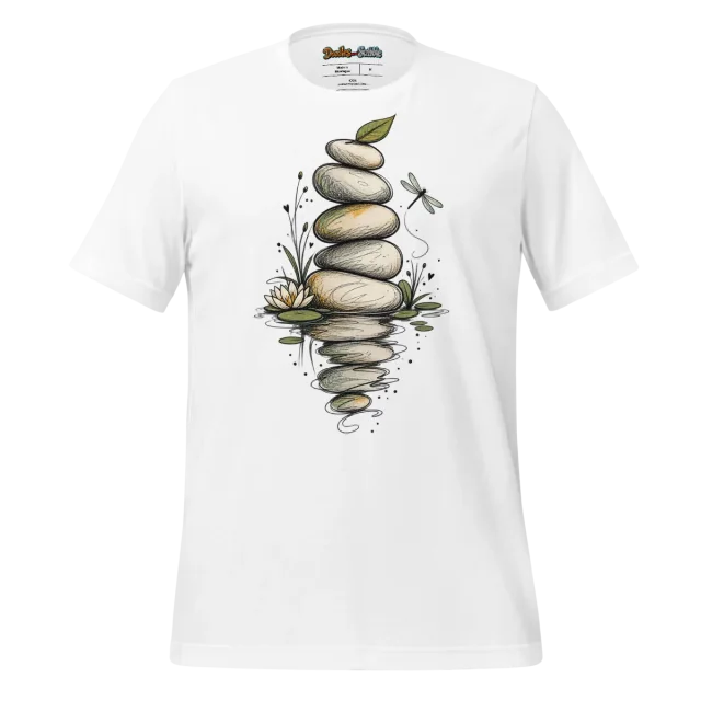 Zen Stone Tower T Shirt with Reflection Doodle Art