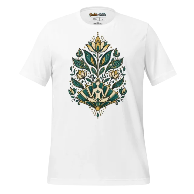 Art Deco Plant T Shirt with Symmetrical Meditation Doodle