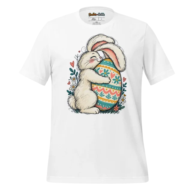 Easter Bunny Doodle T Shirt Holding a Painted Egg