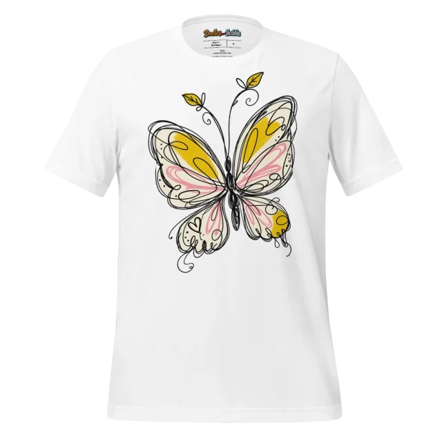 Butterfly Whimsy T Shirt with Spirited Scribble Art