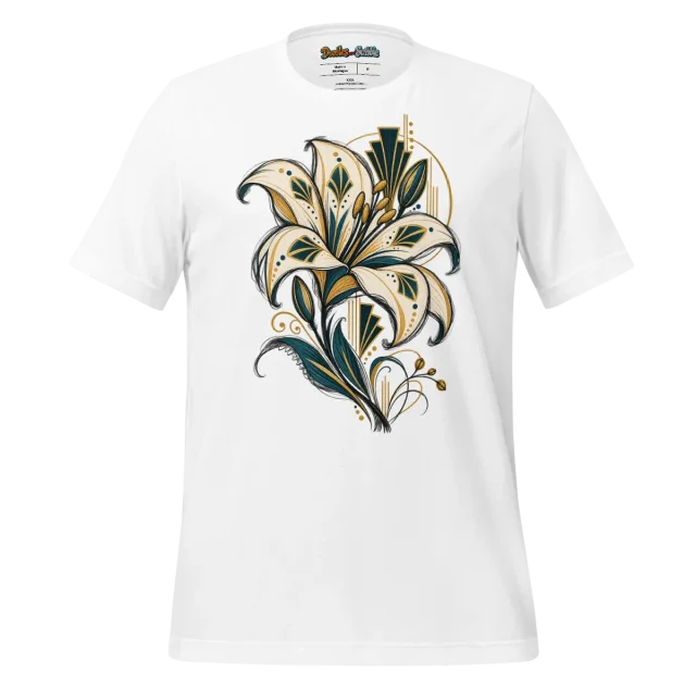 Art Deco Floral T Shirt with Decadent Scribble Elegance