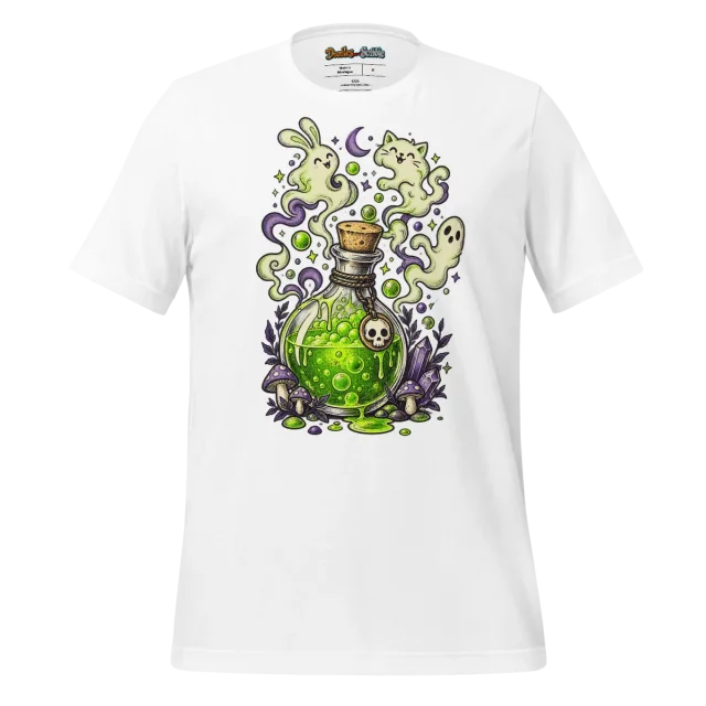 Potion Bottle T Shirt with Halloween Doodle Design