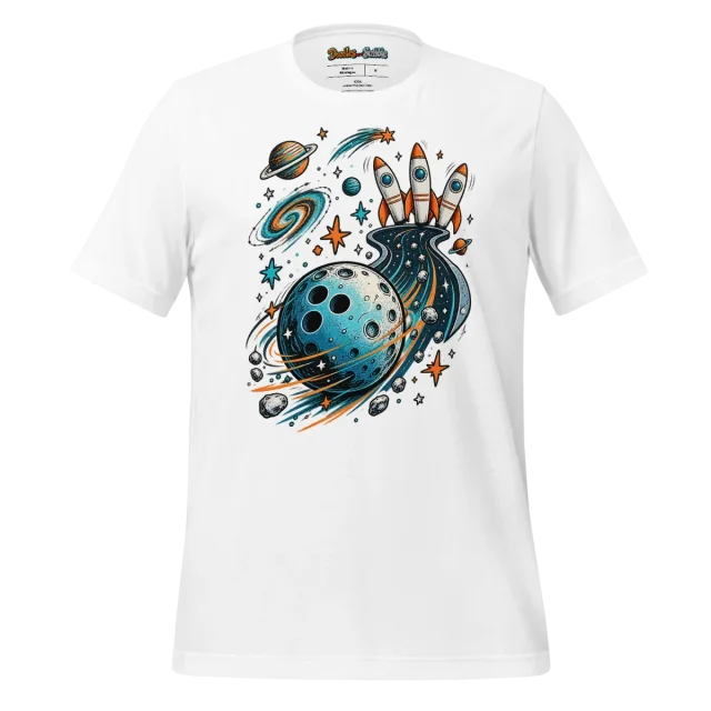 Galaxy Bowling T Shirt with Cosmic Doodle Design