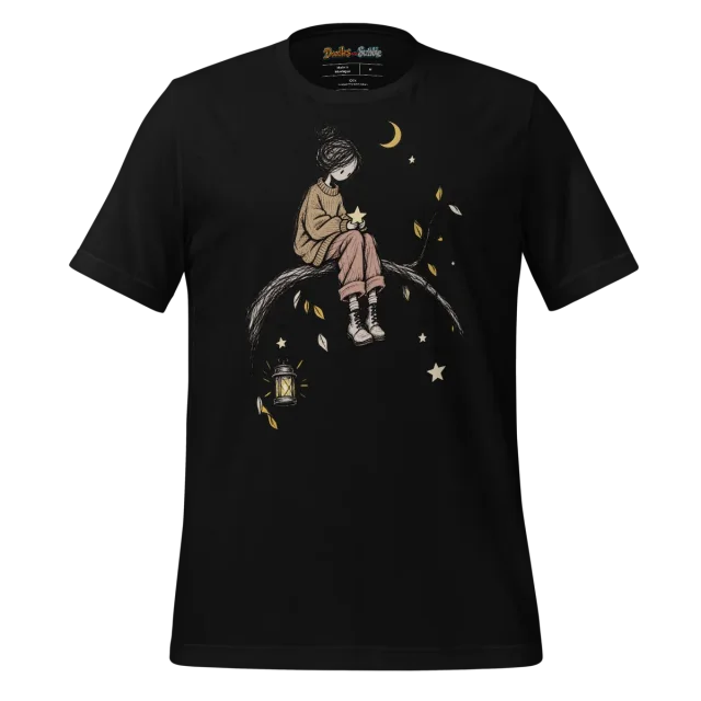 Solemn Figure T Shirt with Reflective Doodle Art alternate view