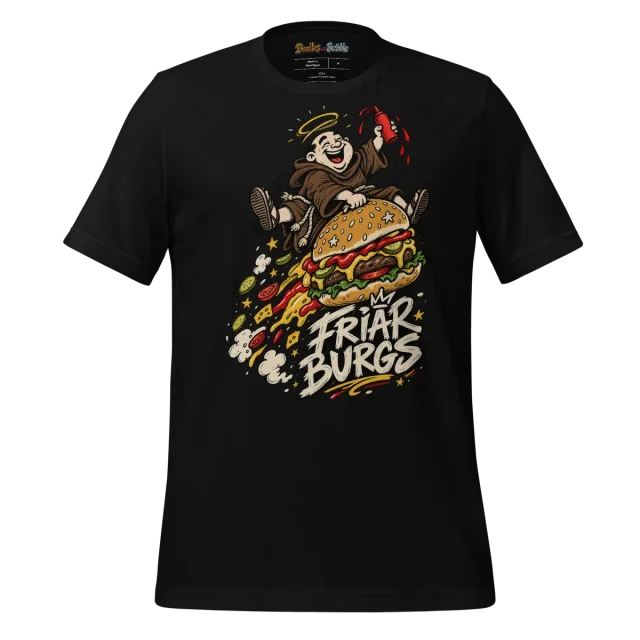 Friar Burgs Logo T Shirt Monk Front & Burger Back alternate view