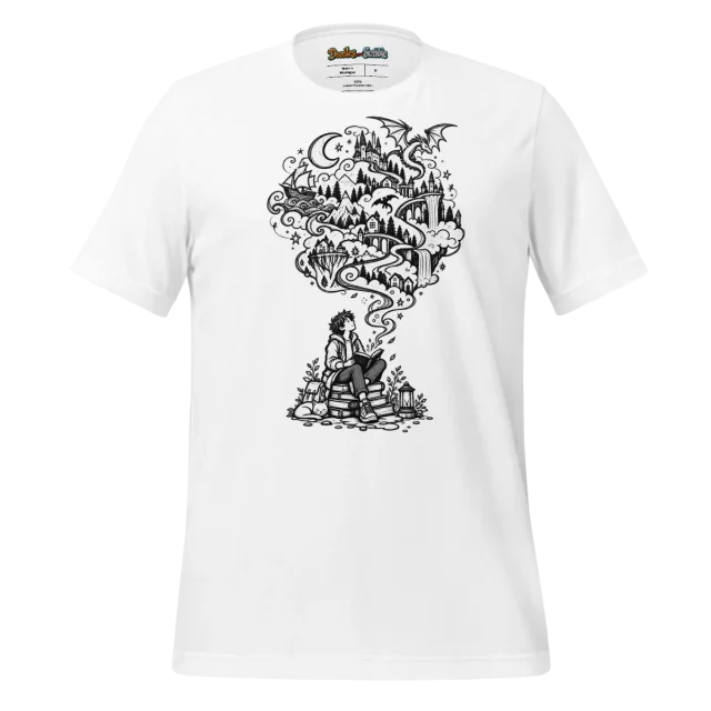 Storyteller Emblem T Shirt with Enigmatic Speech Doodle