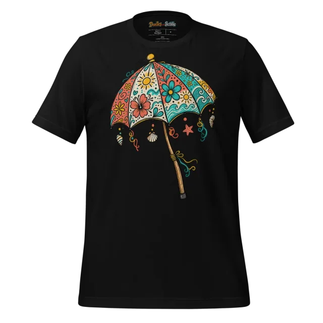 Beach Umbrella Doodle T Shirt with Colourful Summer Artwork alternate view