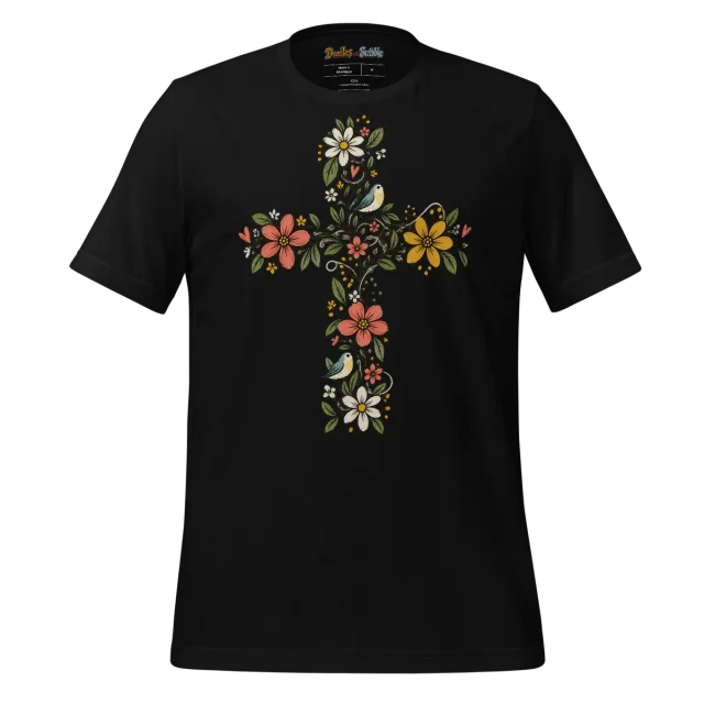 Spring Faith Cross T Shirt Whimsical Floral Doodle alternate view
