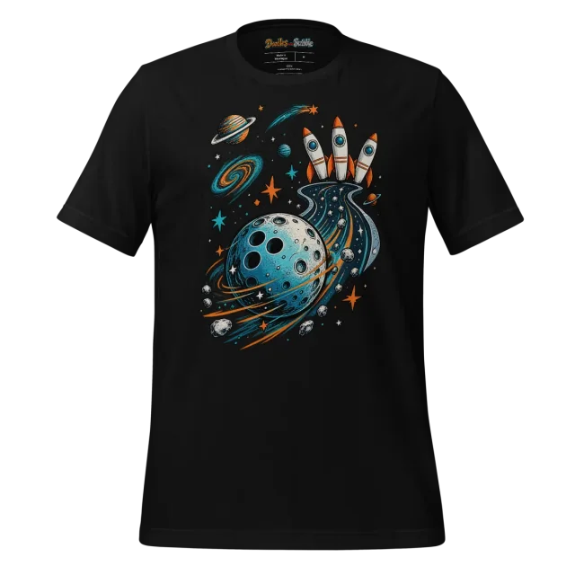 Galaxy Bowling T Shirt with Cosmic Doodle Design alternate view