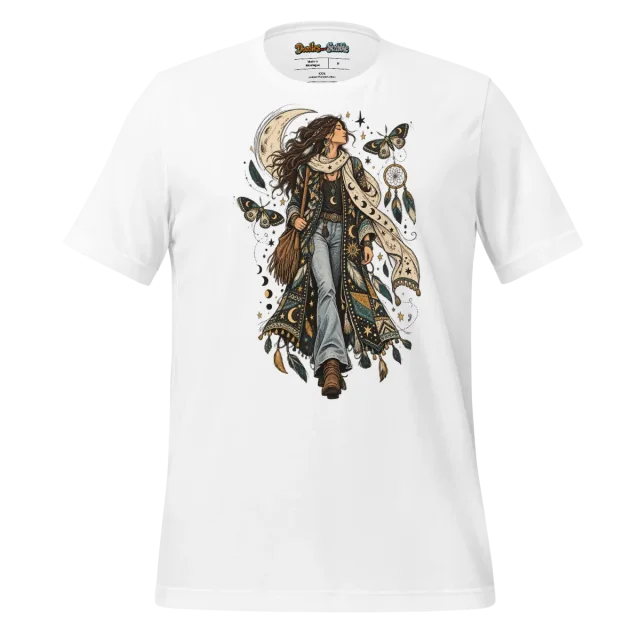 Celestial Bohemian T Shirt with Night Aura Doodle