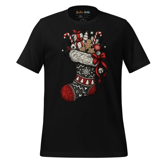 Christmas Stocking T Shirt Swirled Yuletide Doodle alternate view