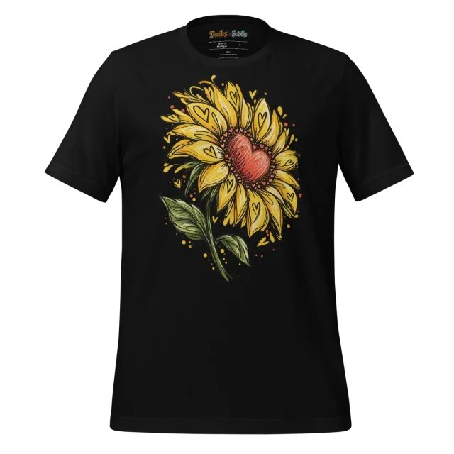 Sunflower Splash T Shirt with Heartfelt Doodle Art alternate view