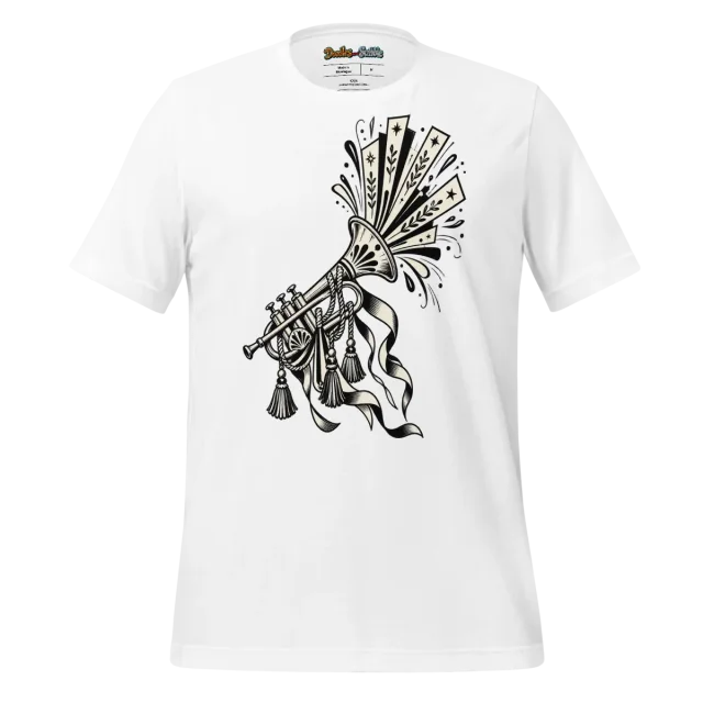 Art Deco Fanfare T Shirt with Monochrome Linear Design