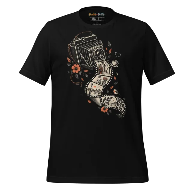 Vintage Camera T Shirt with Snapshot Doodle alternate view