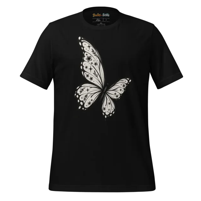 Monochrome Butterfly T Shirt Elegant Doodle Design alternate view