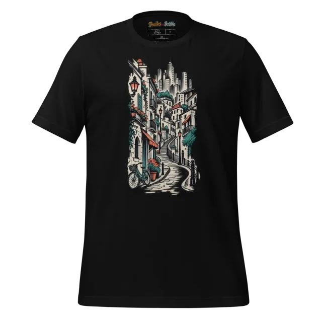 Cityscape Line Art T Shirt with Abstract Urban Doodle alternate view