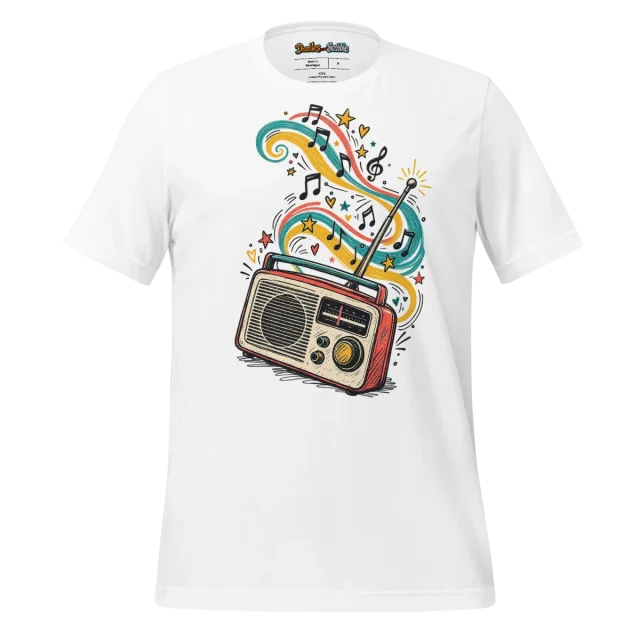 Retro Radio T Shirt with Music Wave Scribble Illustration