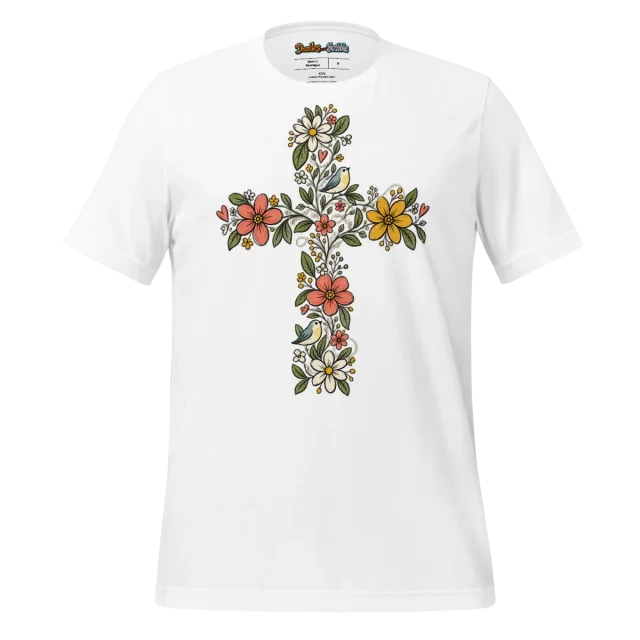 Spring Faith Cross T Shirt Whimsical Floral Doodle