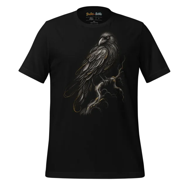 Perched Raven Scribble T Shirt for Spooky Halloween Style alternate view