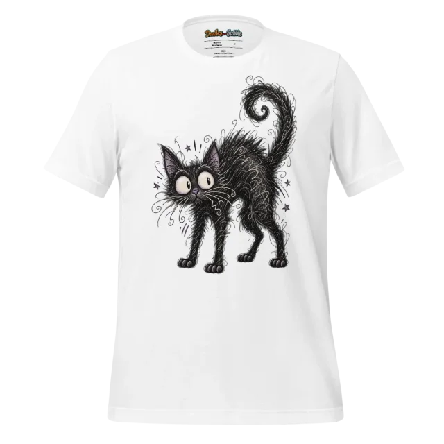 Scribbled Black Cat T Shirt for Halloween