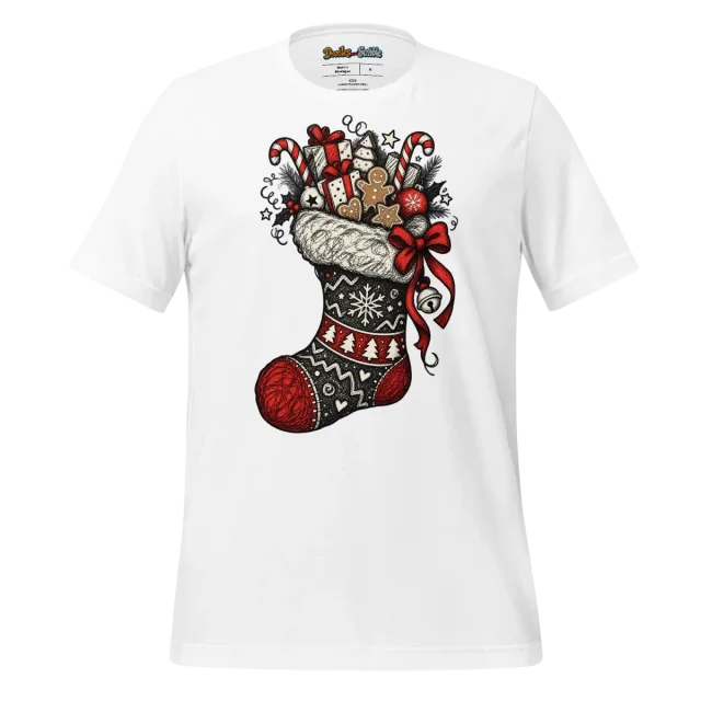 Christmas Stocking T Shirt Swirled Yuletide Doodle