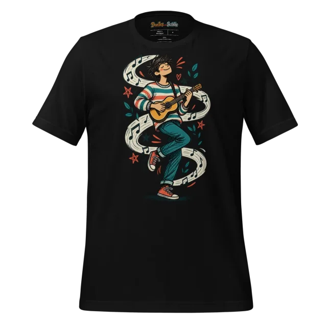 Guitar Player Front Graphic Tee with Whimsical Doodle alternate view