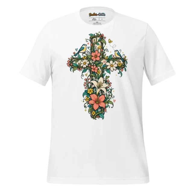 Garden Cross T Shirt Blossoming Doodle Artwork