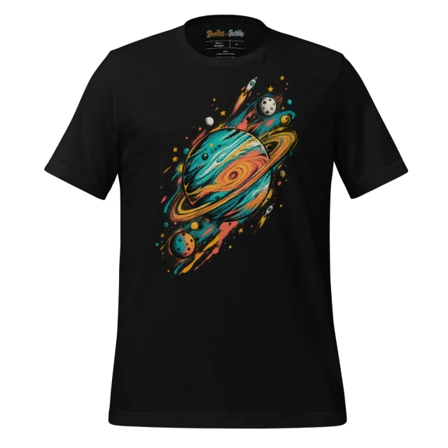 Cosmic Paint Splash T Shirt with Abstract Astronomical Doodle alternate view
