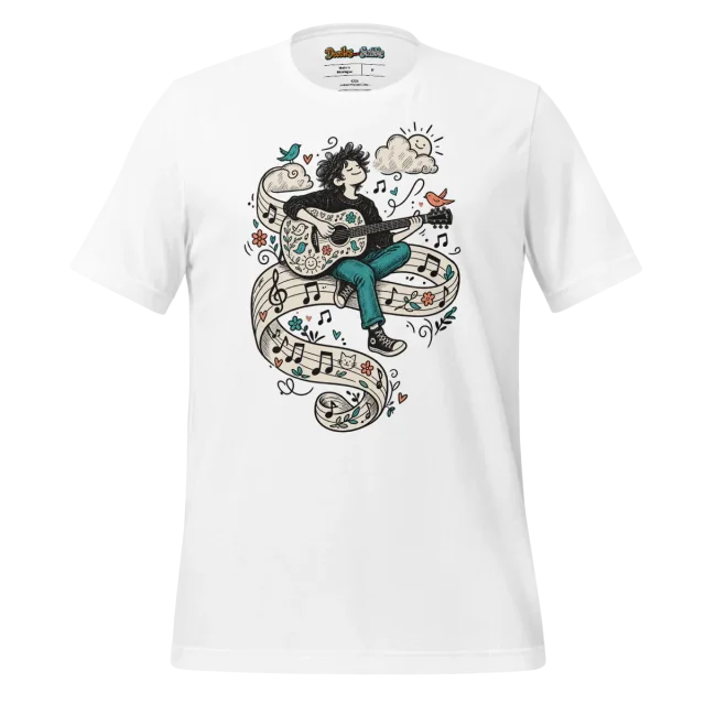 Acoustic Serenade T Shirt with Melodic Doodles