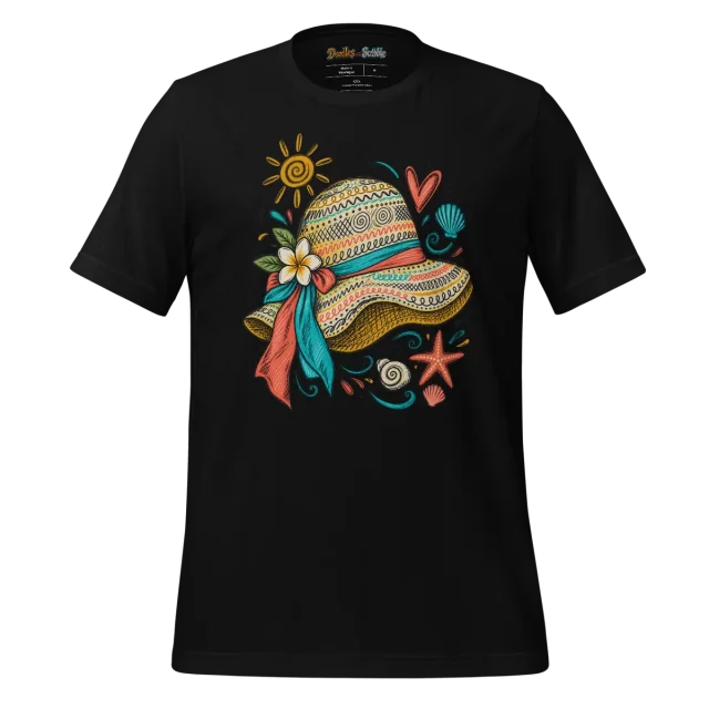 Straw Hat Doodle T Shirt with Summer Artwork alternate view