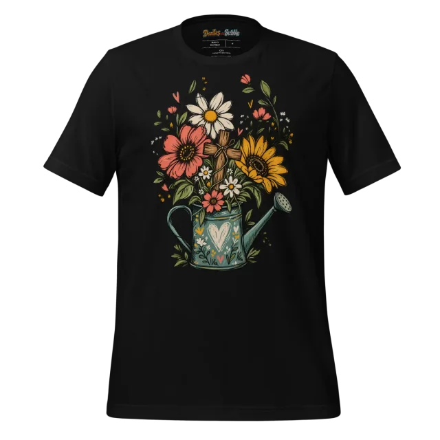 Floral Cross T Shirt Vivid Bloom Doodle Design alternate view