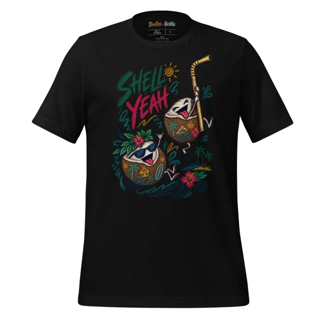 Tropical Coconut Drink T Shirt with Colorful Doodles alternate view