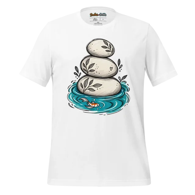 Pebble Stack T Shirt with Rippled Water Zen Doodle