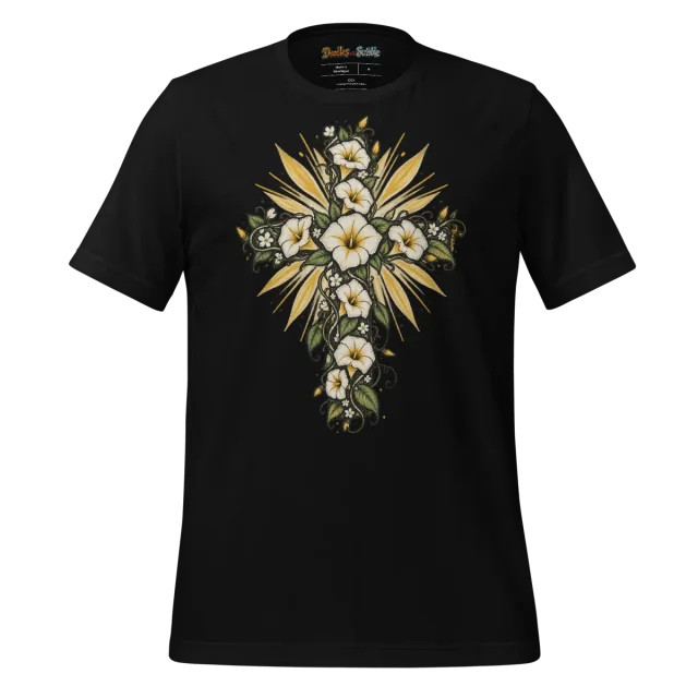 Morning Glory Cross T Shirt with Radiant Easter Symbol alternate view