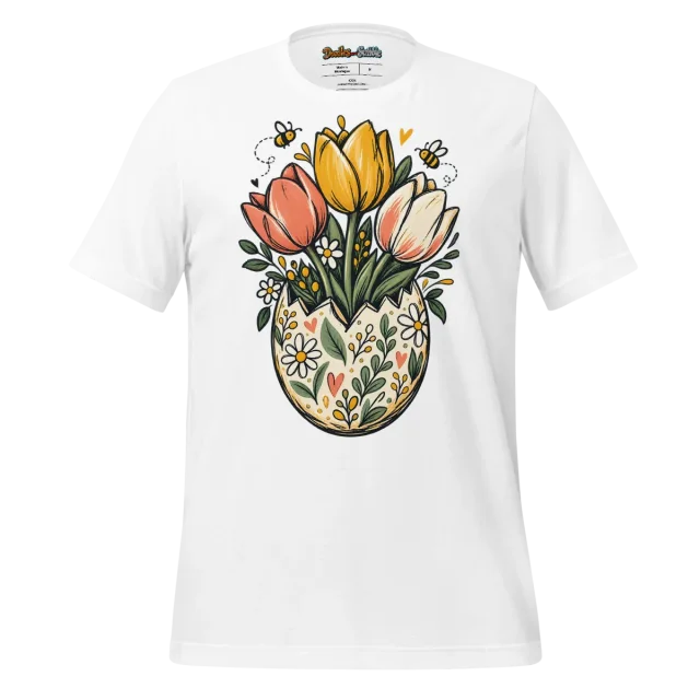 Floral Easter Egg T Shirt with Festive Bloom Doodle