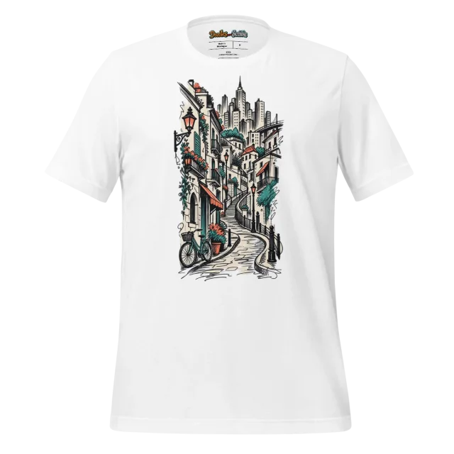 Cityscape Line Art T Shirt with Abstract Urban Doodle
