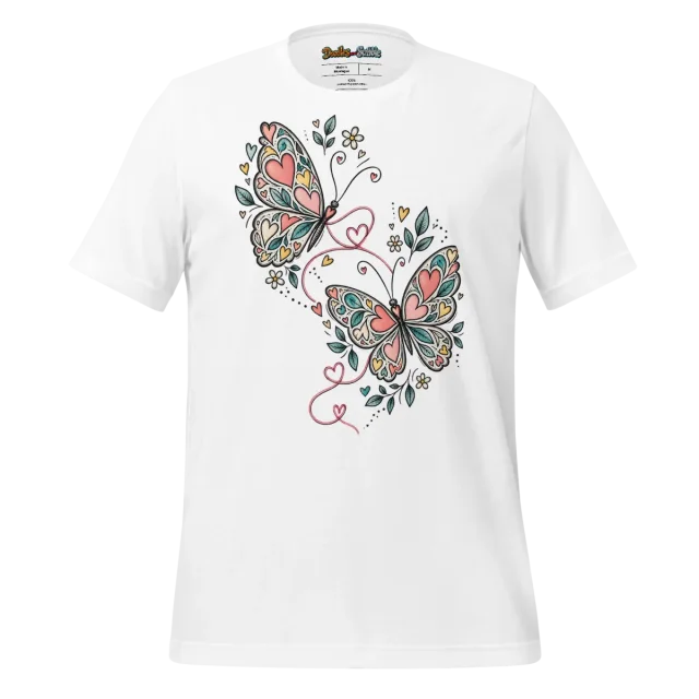 Butterfly Doodle T Shirt with Playful Heart Whispers