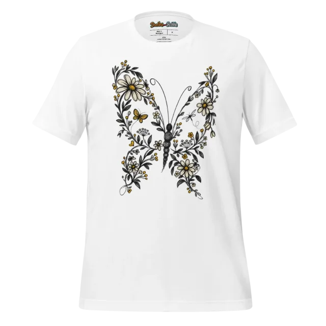 Butterfly Floral T Shirt with Whimsical Nature Doodle