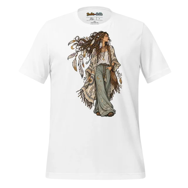 Bohemian Spirit T Shirt with Enchanting Portrait Doodle
