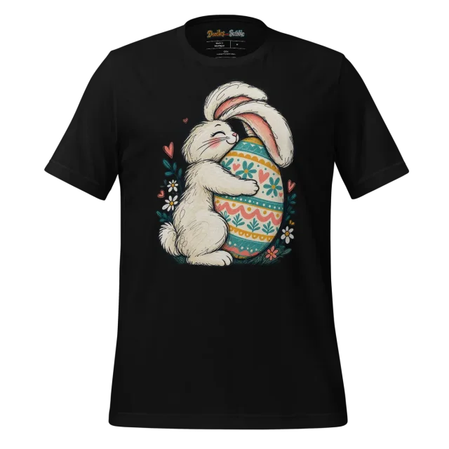 Easter Bunny Doodle T Shirt Holding a Painted Egg alternate view