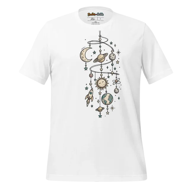 Celestial Orbit T Shirt with Whimsical Space Doodles
