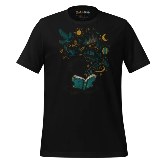 Literary Dreams T Shirt with Whimsical Storyteller Doodle alternate view