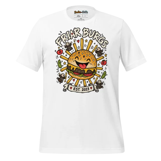 Friar Burgs Burger Logo T Shirt with EST. 2023 Front Print