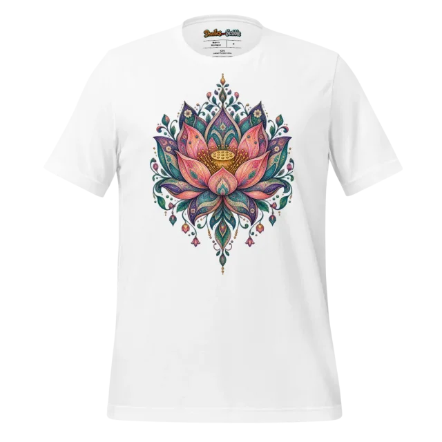 Psychedelic Lotus Mandala T Shirt with Blossoming Colours