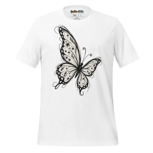 Monochrome Butterfly T Shirt Elegant Doodle Design