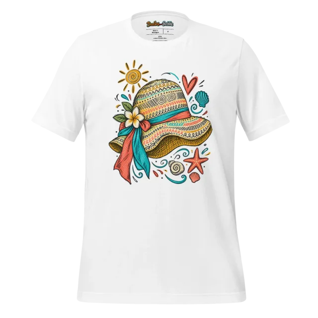 Straw Hat Doodle T Shirt with Summer Artwork