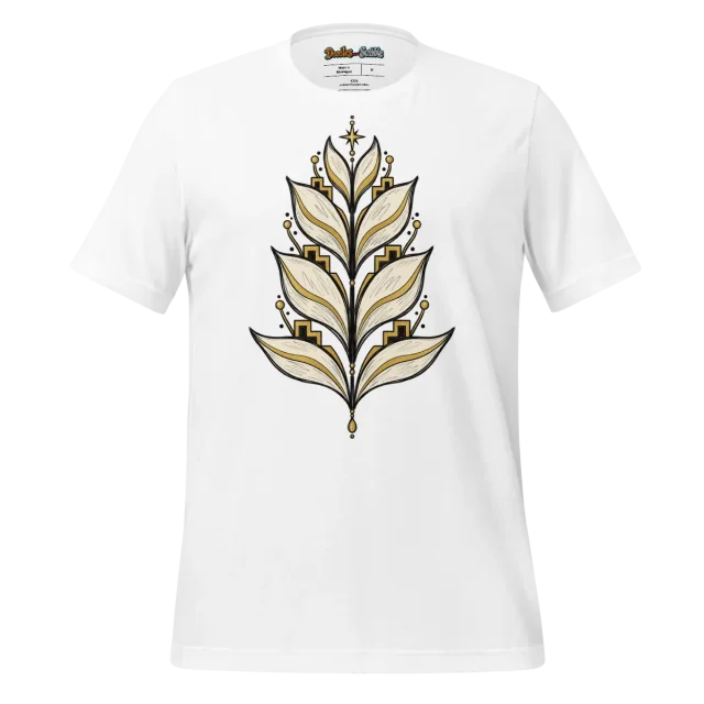 Art Deco Leaf T Shirt with Symmetrical Doodle Motif